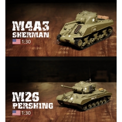 Czołgi zdalnie sterowane 1vs.1 dźwięk 1:30 U.S. M4A3 Sherman U.S. M26 Pershing RTR 2.4Ghz - Heng Long 3841-10